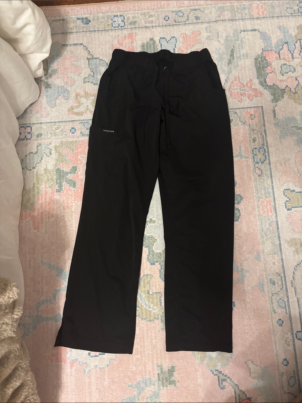 healing hands Black Straight-Leg Drawstring Joggers scrubs